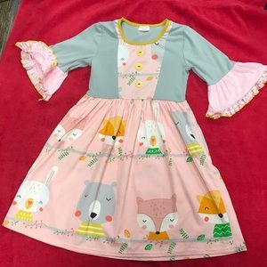 NWT Forest Animals Patchwork Bell Sleeve Dress